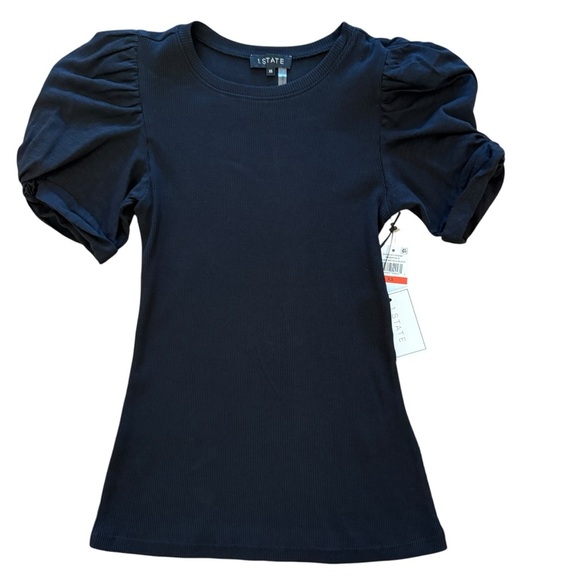 1. State Black Puff Sleeve Fitted Top NWT - Picture 2 of 7